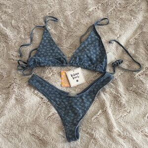 Kulani kinis Denim Blue Floral Triangle Bikini Set